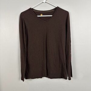 Carhartt Womens V-Neck Long Sleeve Size Small Brown Fall Winter Layer